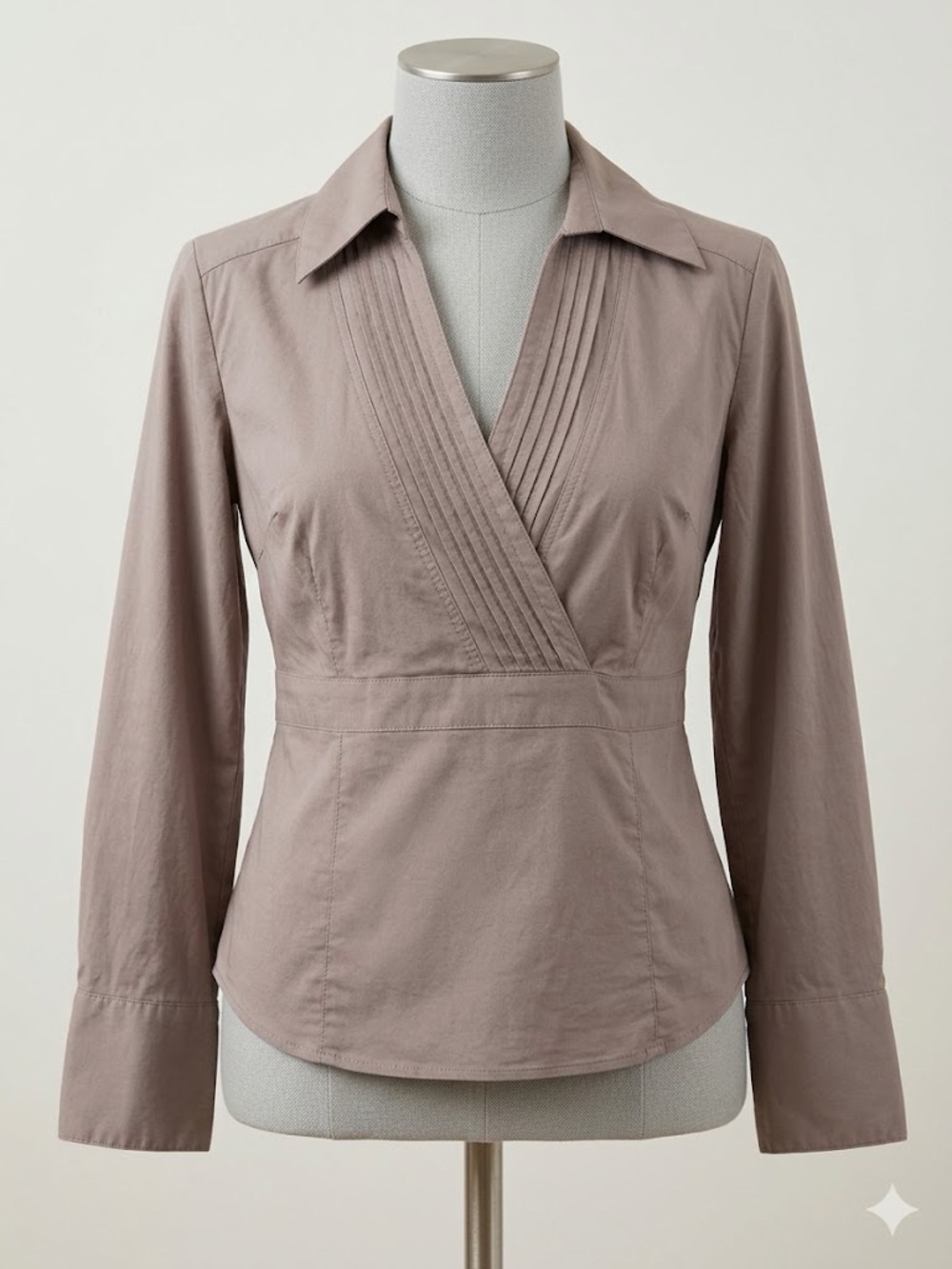 Jessica Taupe Wrap-Style Collared Blouse